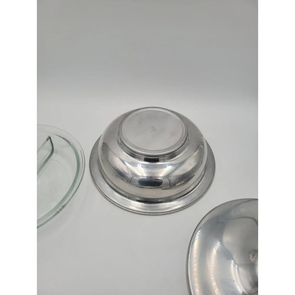 Vtg BW Buenilum Hammered Aluminum Round Serving Bowl With Glass bake Insert‎ MCM